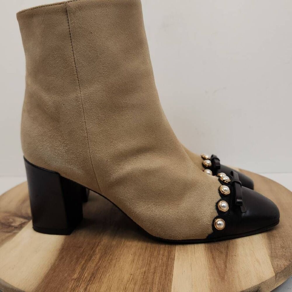 Kate Spade New York Orton Suede Pearl Coquette Ankle Boots Size 7.5